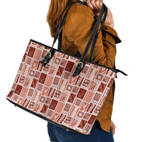 Vintage Aloha Block Quilt Leather Tote Bag Red Inspired Lei Motifs - Polynesian Pride