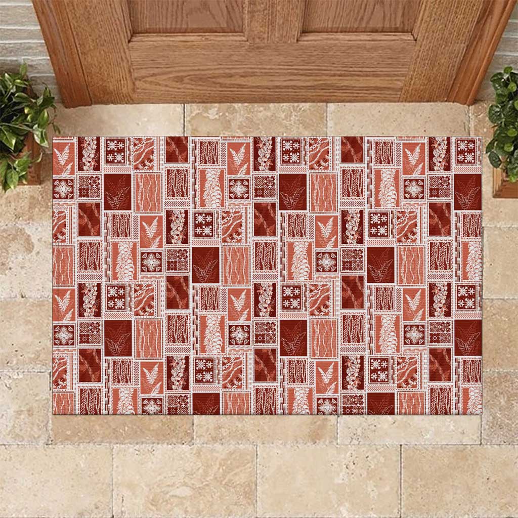 Vintage Aloha Block Quilt Rubber Doormat Red Inspired Lei Motifs LT9 Red - Polynesian Pride