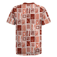 Vintage Aloha Block Quilt Rugby Jersey Red Inspired Lei Motifs - Polynesian Pride