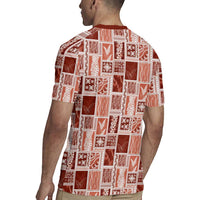 Vintage Aloha Block Quilt Rugby Jersey Red Inspired Lei Motifs - Polynesian Pride