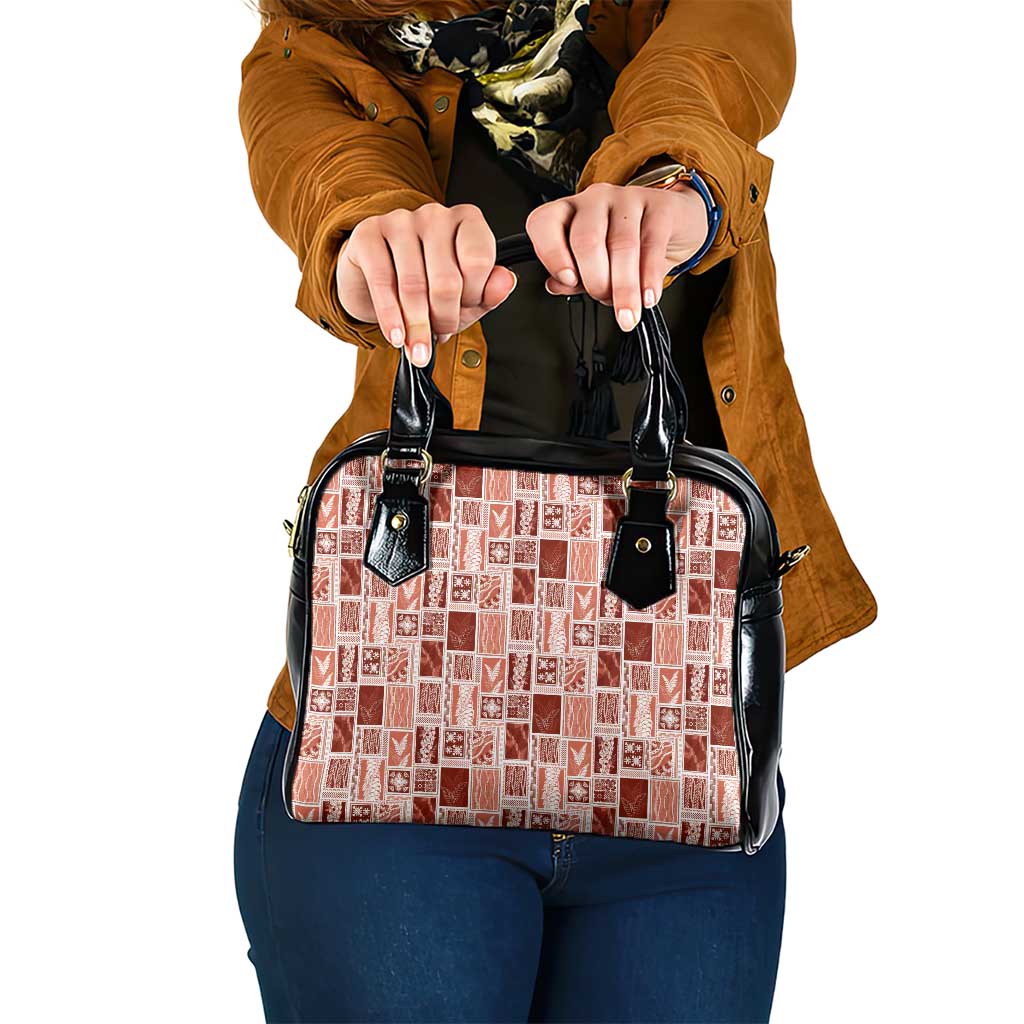 Vintage Aloha Block Quilt Shoulder Handbag Red Inspired Lei Motifs LT9 One Size Red - Polynesian Pride