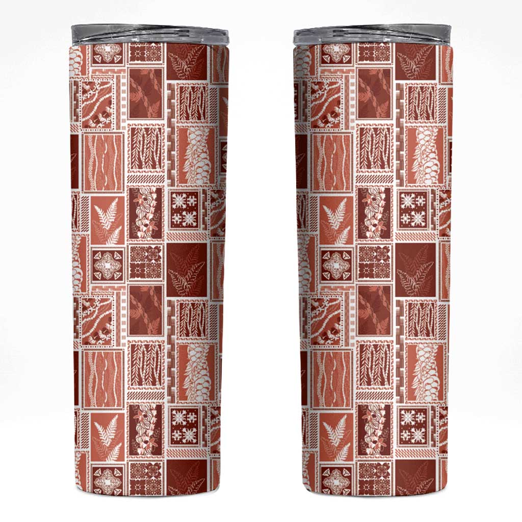 Vintage Aloha Block Quilt Skinny Tumbler Red Inspired Lei Motifs LT9 Red - Polynesian Pride