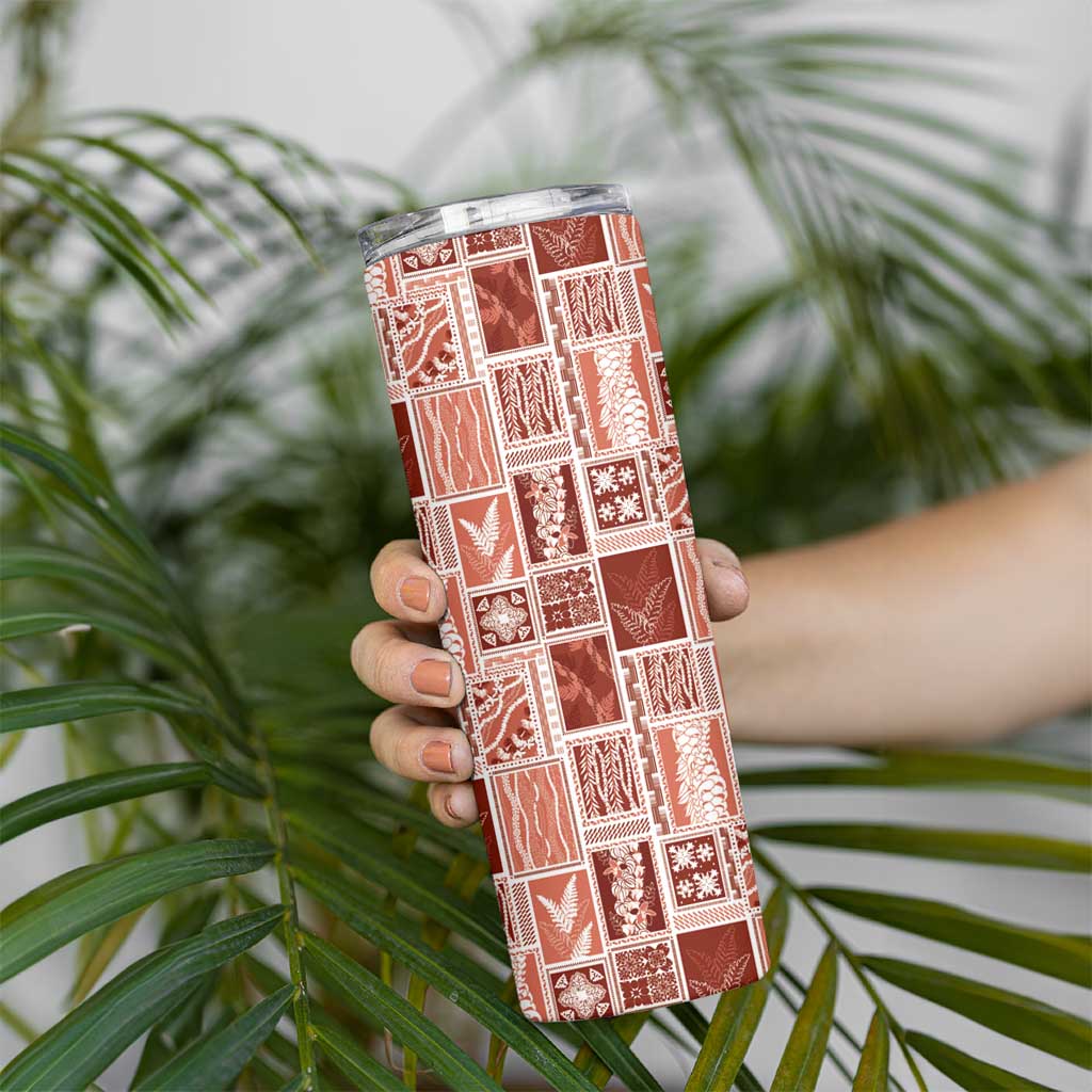 Vintage Aloha Block Quilt Skinny Tumbler Red Inspired Lei Motifs LT9 - Polynesian Pride
