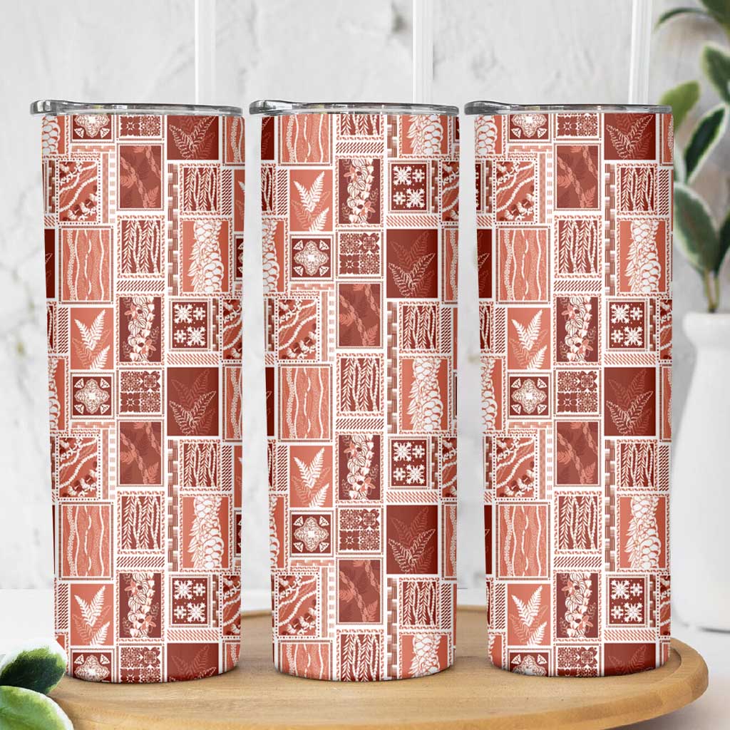 Vintage Aloha Block Quilt Skinny Tumbler Red Inspired Lei Motifs LT9 - Polynesian Pride