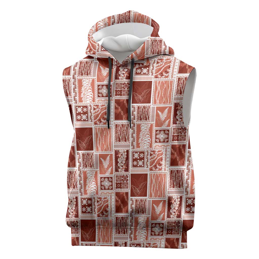 Vintage Aloha Block Quilt Sleeveless Hoodie Red Inspired Lei Motifs LT9 Red - Polynesian Pride