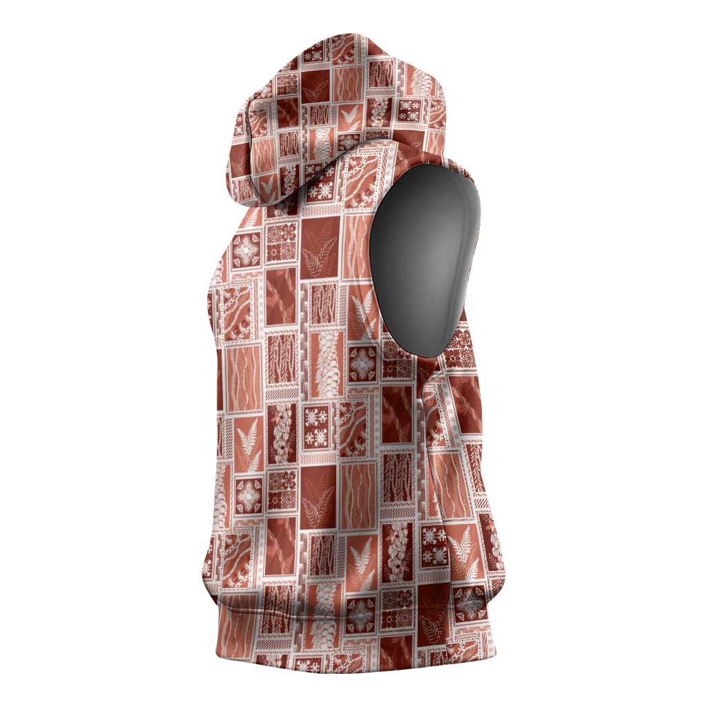 Vintage Aloha Block Quilt Sleeveless Hoodie Red Inspired Lei Motifs - Polynesian Pride
