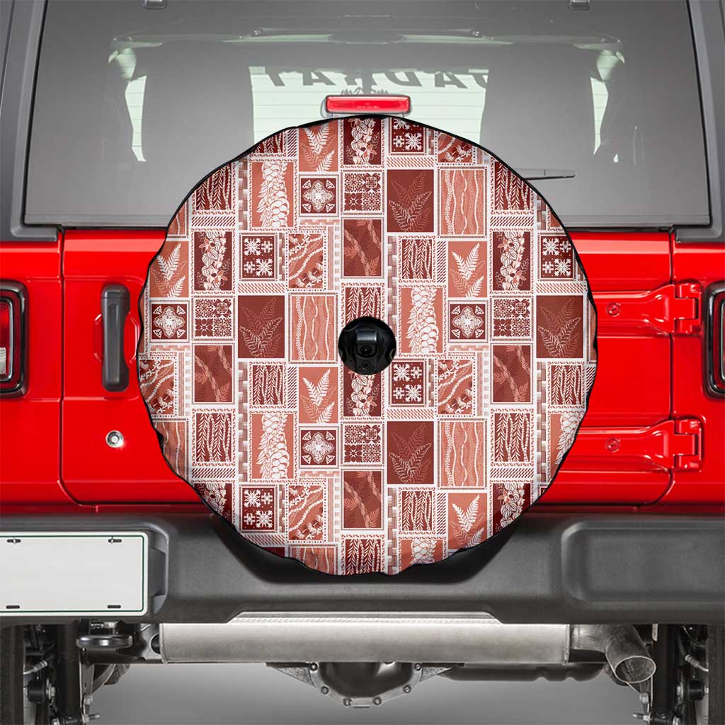 Vintage Aloha Block Quilt Spare Tire Cover Red Inspired Lei Motifs - Polynesian Pride