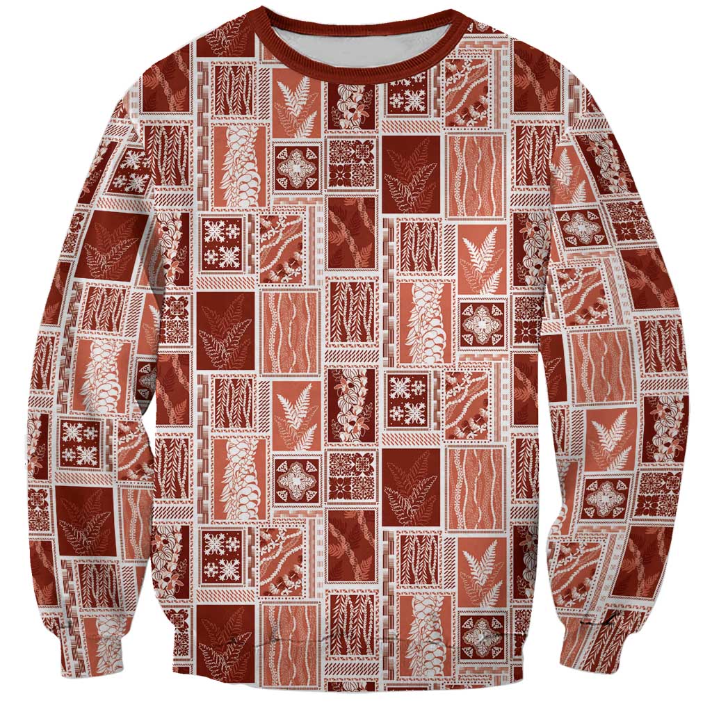 Vintage Aloha Block Quilt Sweatshirt Red Inspired Lei Motifs LT9 Unisex Red - Polynesian Pride