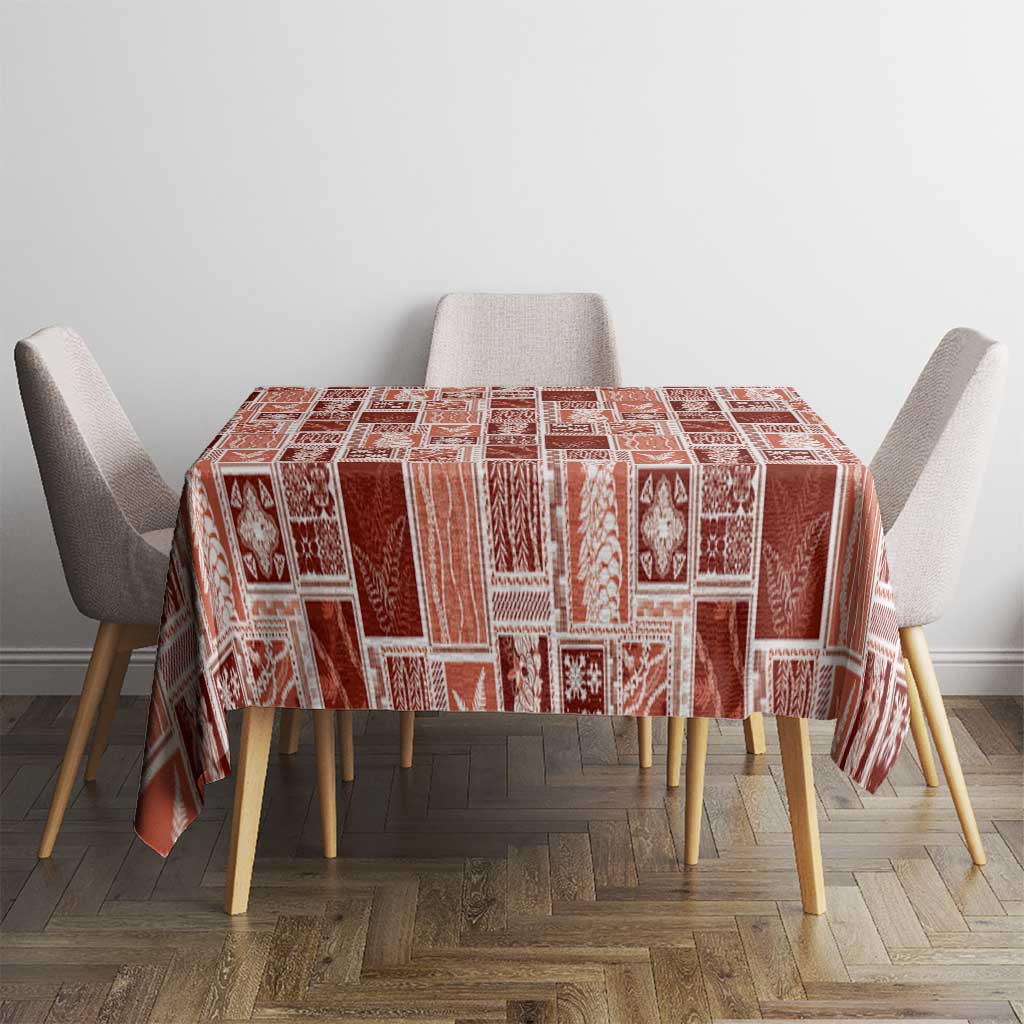 Vintage Aloha Block Quilt Tablecloth Red Inspired Lei Motifs - Polynesian Pride
