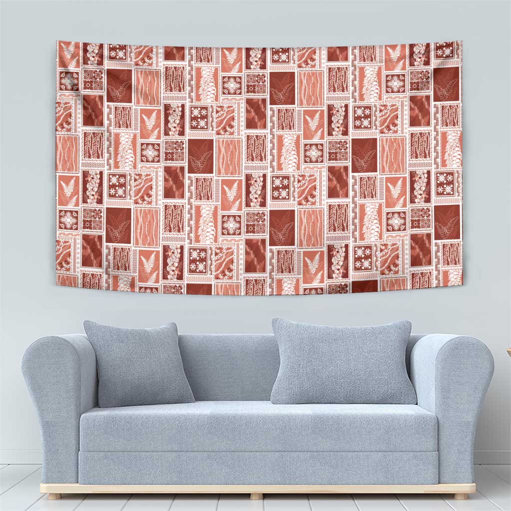 Vintage Aloha Block Quilt Tapestry Red Inspired Lei Motifs - Polynesian Pride