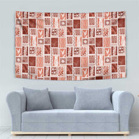 Vintage Aloha Block Quilt Tapestry Red Inspired Lei Motifs - Polynesian Pride