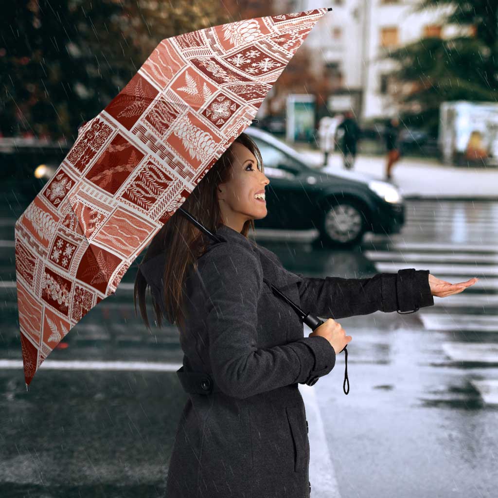 Vintage Aloha Block Quilt Umbrella Red Inspired Lei Motifs - Polynesian Pride