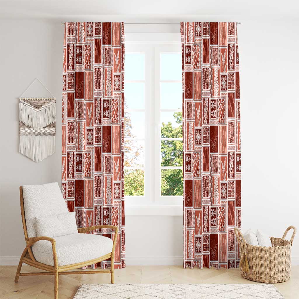 Vintage Aloha Block Quilt Window Curtain Red Inspired Lei Motifs - Polynesian Pride