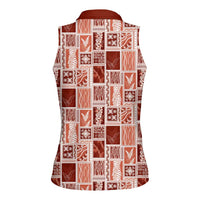 Vintage Aloha Block Quilt Women Sleeveless Polo Shirt Red Inspired Lei Motifs LT9 - Polynesian Pride