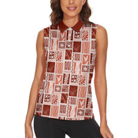 Vintage Aloha Block Quilt Women Sleeveless Polo Shirt Red Inspired Lei Motifs LT9 - Polynesian Pride