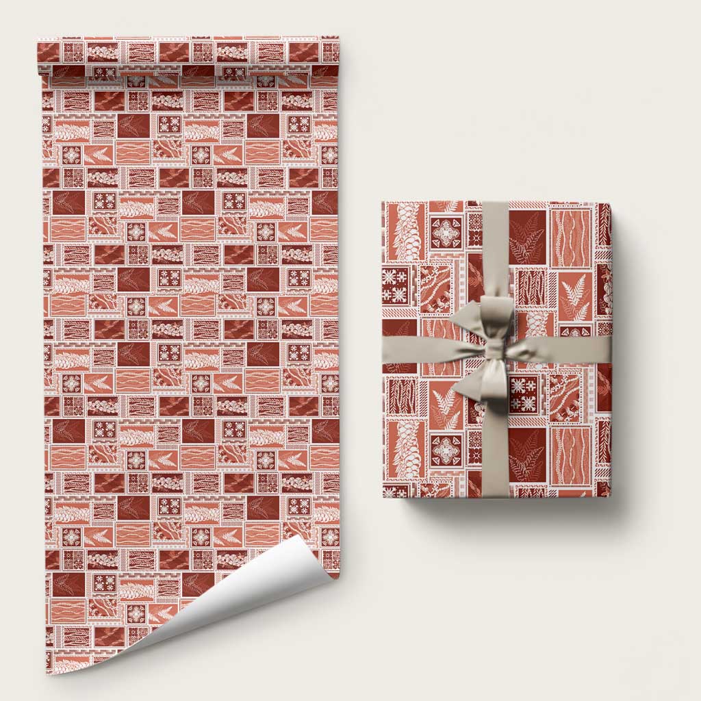 Vintage Aloha Block Quilt Wrapping Paper Red Inspired Lei Motifs - Polynesian Pride