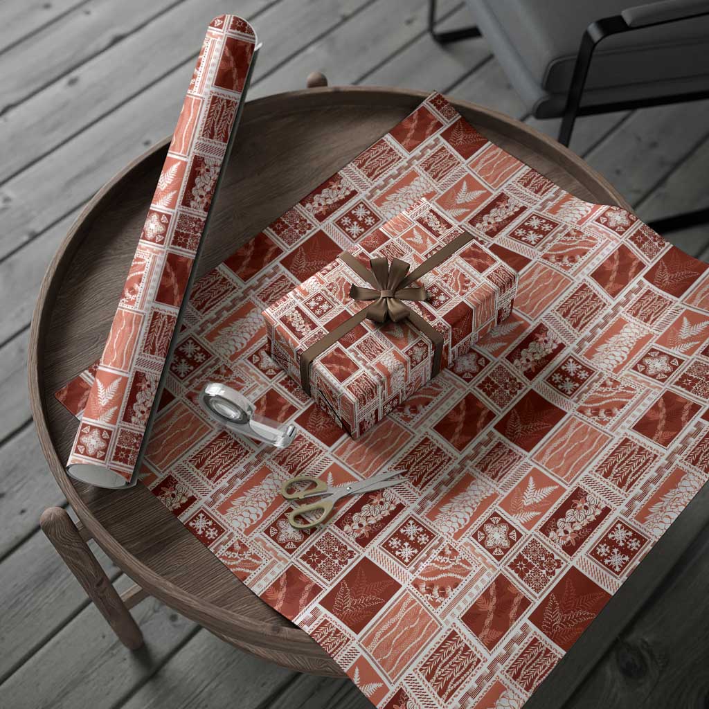 Vintage Aloha Block Quilt Wrapping Paper Red Inspired Lei Motifs - Polynesian Pride
