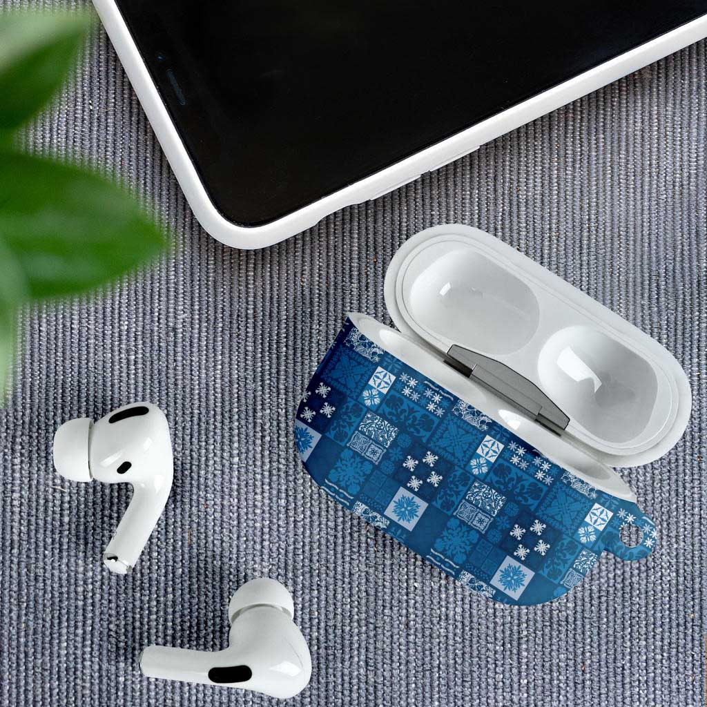 Vintage Hawaiian Quilting Patterns AirPods Case Blue Style Tribal Fabric Patchwork - Polynesian Pride