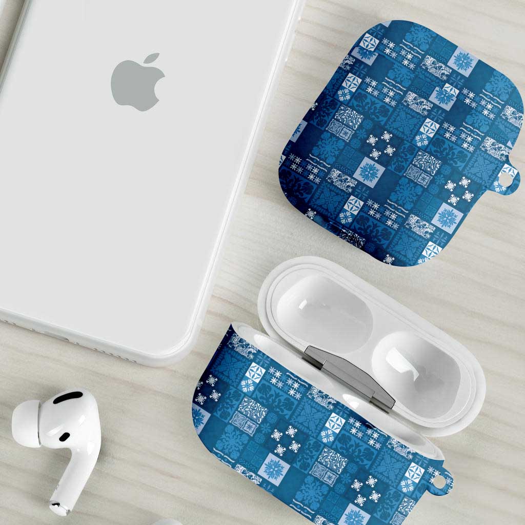 Vintage Hawaiian Quilting Patterns AirPods Case Blue Style Tribal Fabric Patchwork - Polynesian Pride