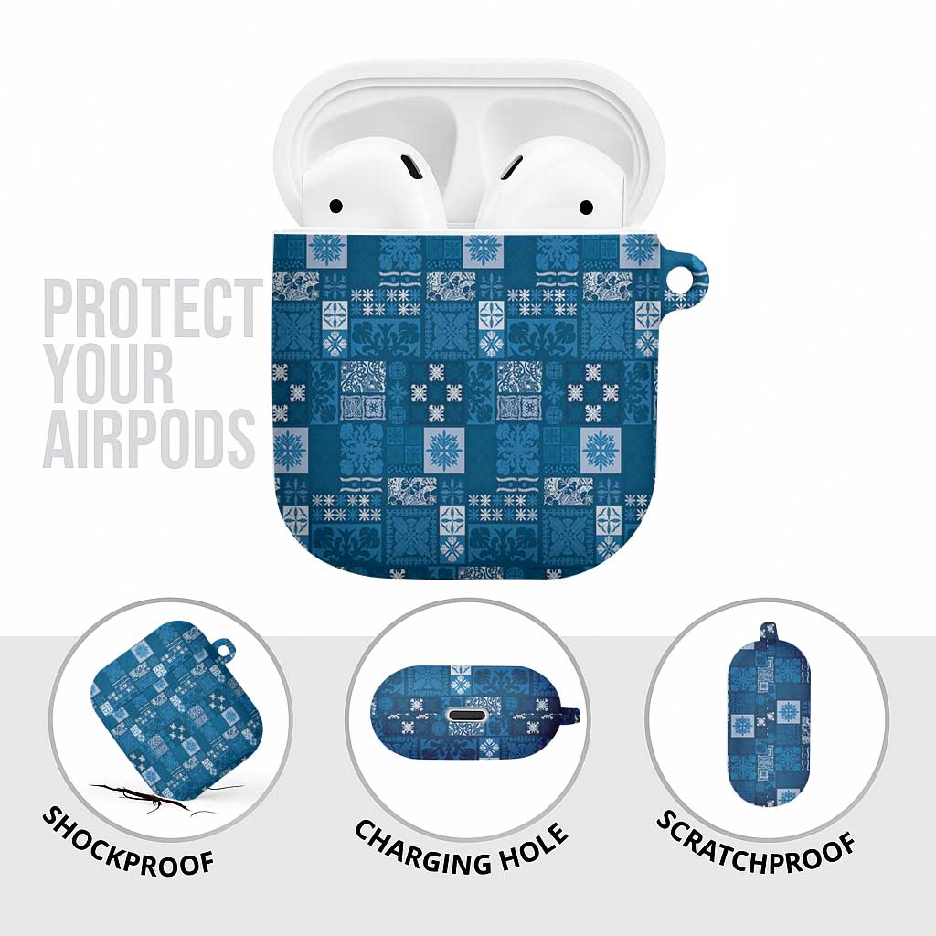Vintage Hawaiian Quilting Patterns AirPods Case Blue Style Tribal Fabric Patchwork - Polynesian Pride