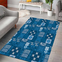 Vintage Hawaiian Quilting Patterns Area Rug Blue Style Tribal Fabric Patchwork - Polynesian Pride