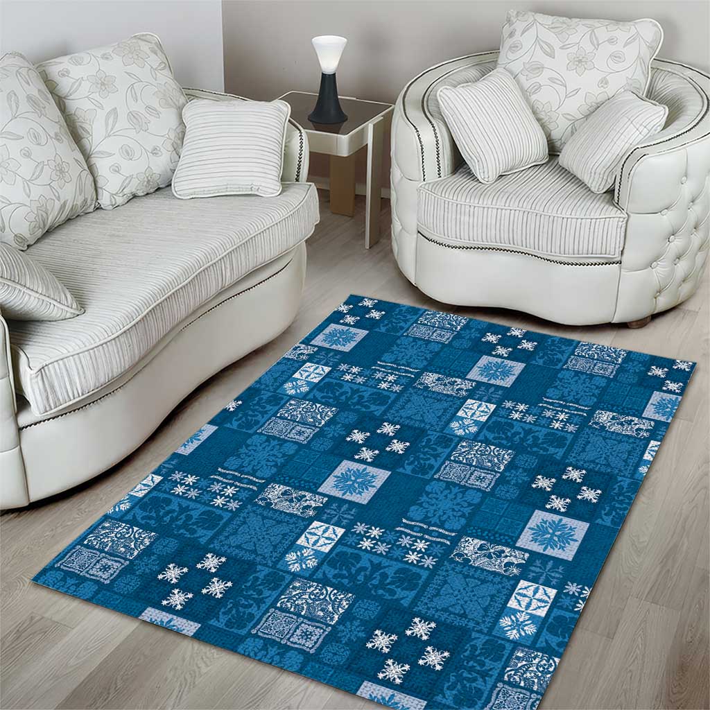 Vintage Hawaiian Quilting Patterns Area Rug Blue Style Tribal Fabric Patchwork - Polynesian Pride