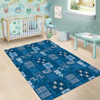 Vintage Hawaiian Quilting Patterns Area Rug Blue Style Tribal Fabric Patchwork - Polynesian Pride