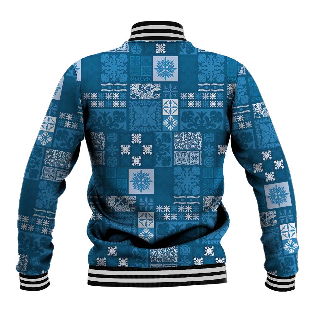 Vintage Hawaiian Quilting Patterns Baseball Jacket Blue Style Tribal Fabric Patchwork - Polynesian Pride