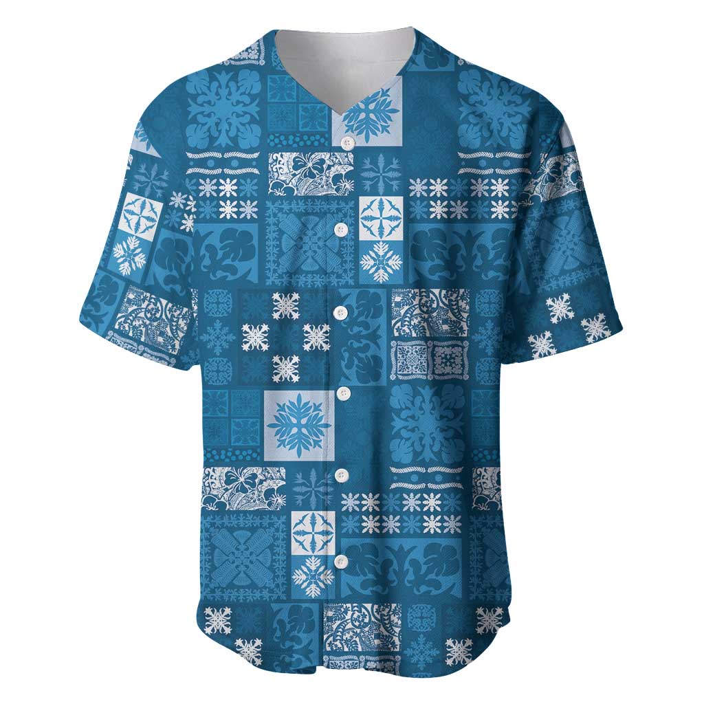 Vintage Hawaiian Quilting Patterns Baseball Jersey Blue Style Tribal Fabric Patchwork - Polynesian Pride