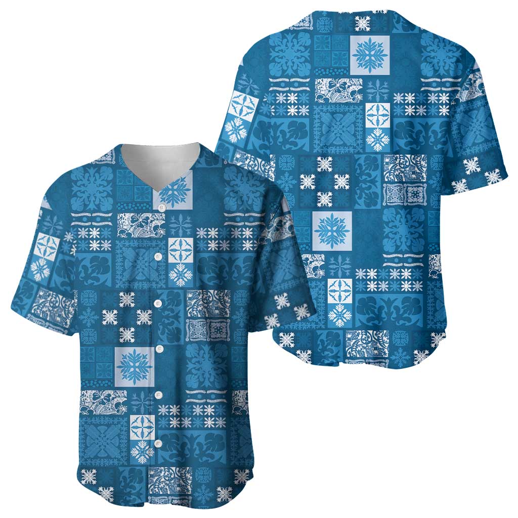 Vintage Hawaiian Quilting Patterns Baseball Jersey Blue Style Tribal Fabric Patchwork - Polynesian Pride