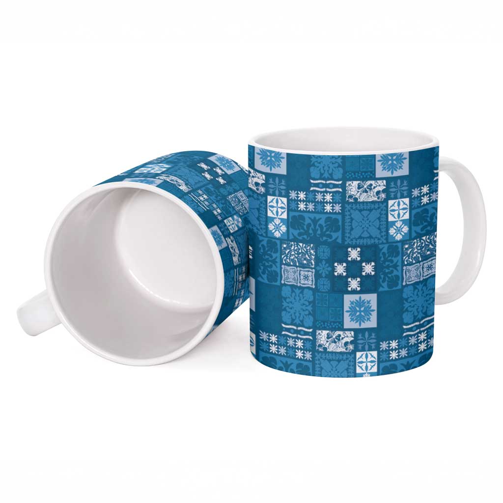 Vintage Hawaiian Quilting Patterns Ceramic Mug Blue Style Tribal Fabric Patchwork - Polynesian Pride