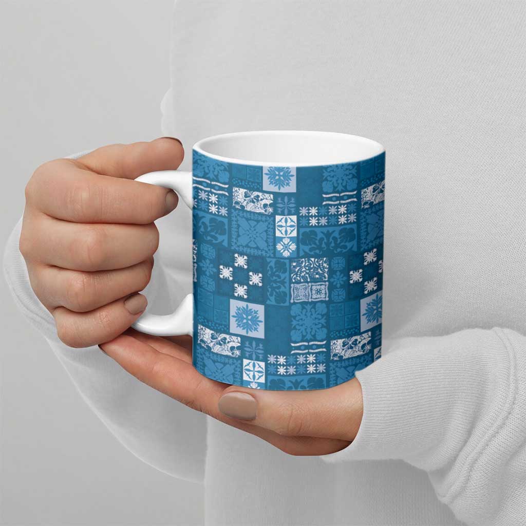 Vintage Hawaiian Quilting Patterns Ceramic Mug Blue Style Tribal Fabric Patchwork - Polynesian Pride