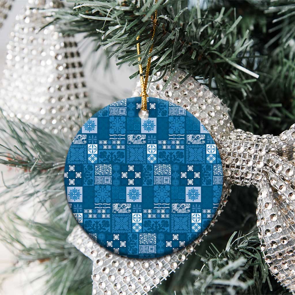 Vintage Hawaiian Quilting Patterns Ceramic Ornament Blue Style Tribal Fabric Patchwork - Polynesian Pride