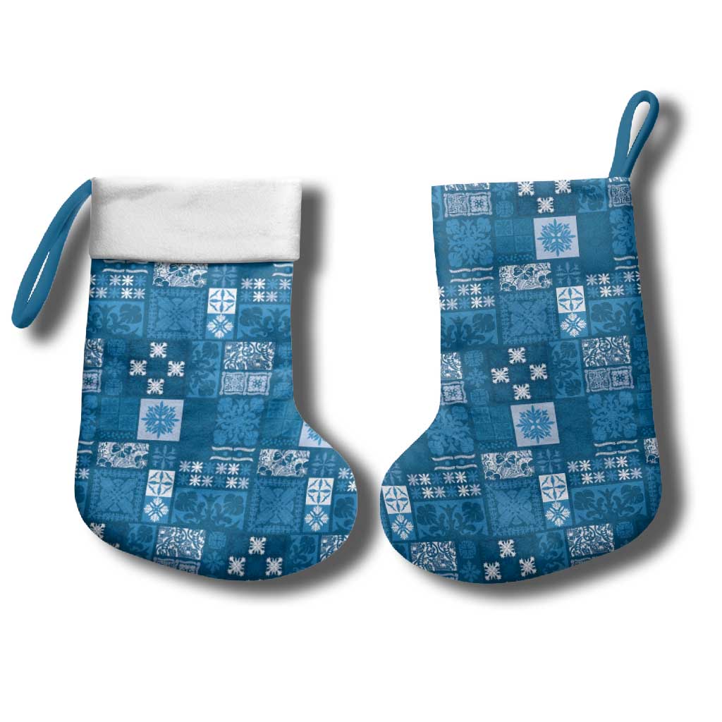 Vintage Hawaiian Quilting Patterns Christmas Stocking Blue Style Tribal Fabric Patchwork - Polynesian Pride
