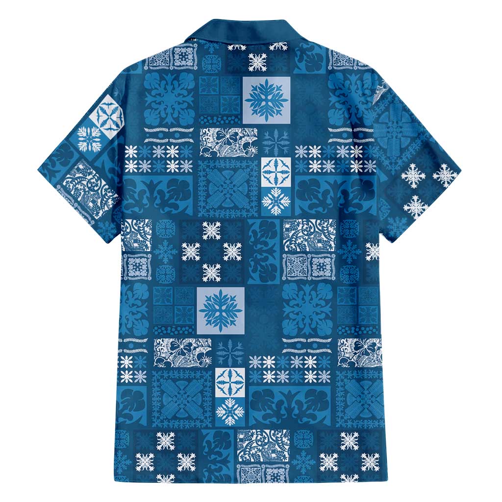 Vintage Hawaiian Quilting Patterns Family Matching Long Sleeve Bodycon Dress and Hawaiian Shirt Blue Style Tribal Fabric Patchwork LT9 - Polynesian Pride