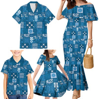 Vintage Hawaiian Quilting Patterns Family Matching Mermaid Dress and Hawaiian Shirt Blue Style Tribal Fabric Patchwork LT9 - Polynesian Pride
