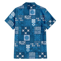 Vintage Hawaiian Quilting Patterns Family Matching Off Shoulder Short Dress and Hawaiian Shirt Blue Style Tribal Fabric Patchwork LT9 - Polynesian Pride