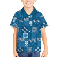 Vintage Hawaiian Quilting Patterns Hawaiian Shirt Blue Style Tribal Fabric Patchwork - Polynesian Pride