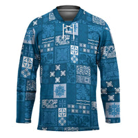 Vintage Hawaiian Quilting Patterns Hockey Jersey Blue Style Tribal Fabric Patchwork LT9 Unisex Blue - Polynesian Pride