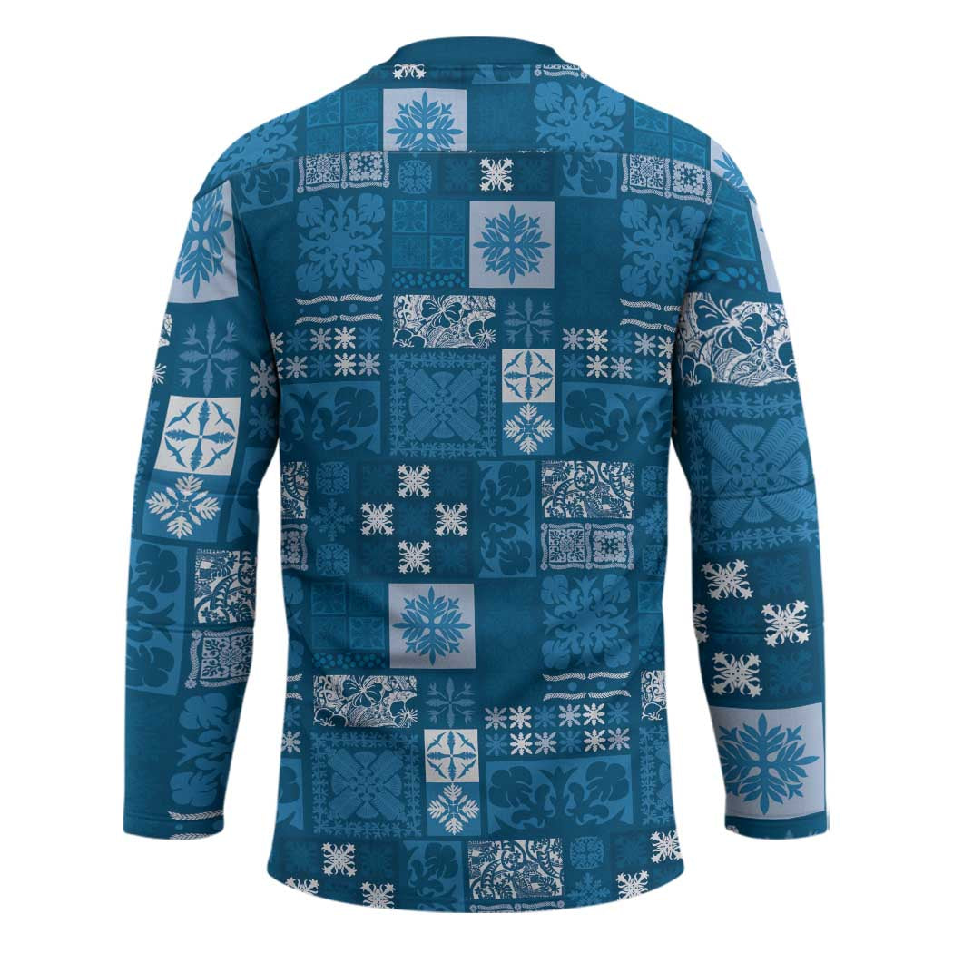 Vintage Hawaiian Quilting Patterns Hockey Jersey Blue Style Tribal Fabric Patchwork LT9 - Polynesian Pride