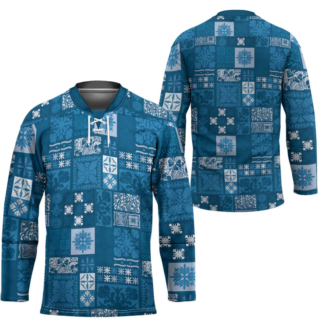 Vintage Hawaiian Quilting Patterns Hockey Jersey Blue Style Tribal Fabric Patchwork LT9 - Polynesian Pride