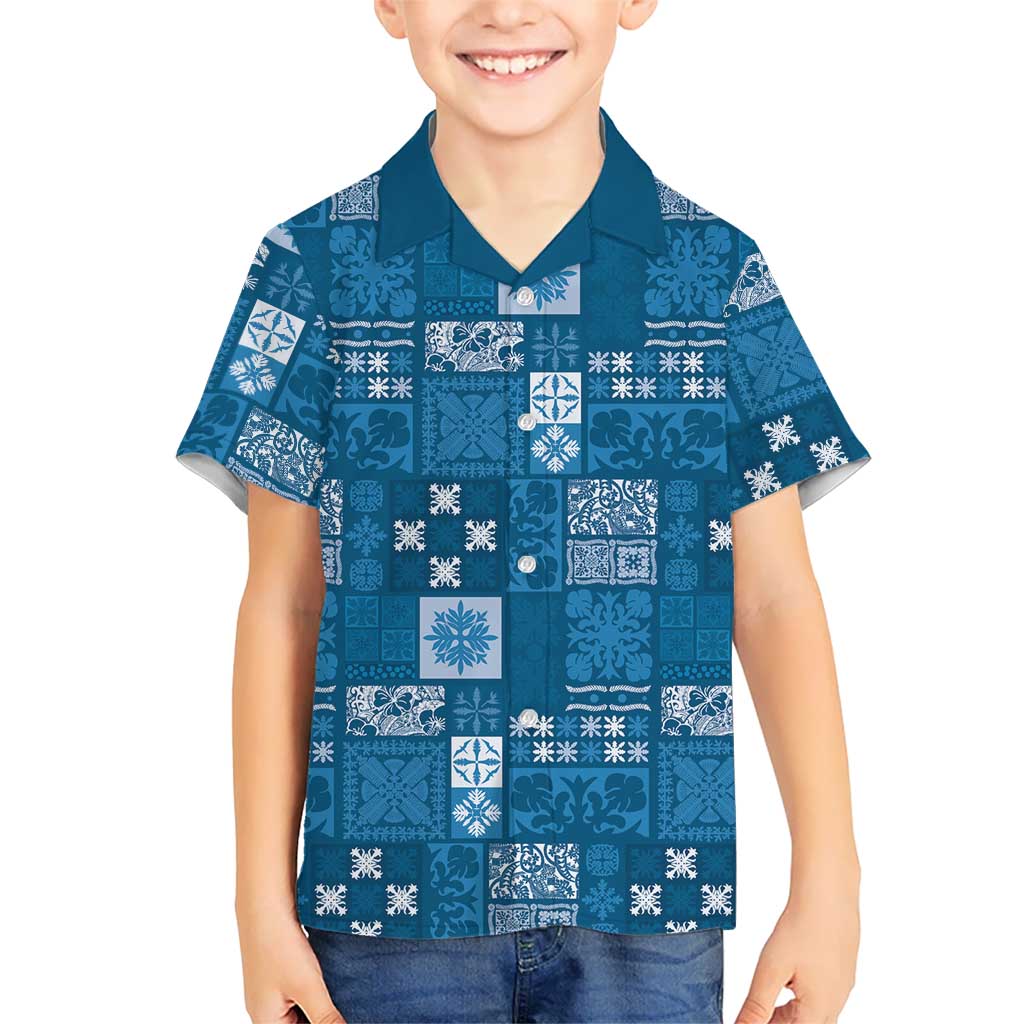 Vintage Hawaiian Quilting Patterns Kid Hawaiian Shirt Blue Style Tribal Fabric Patchwork LT9 Kid Blue - Polynesian Pride