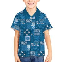 Vintage Hawaiian Quilting Patterns Kid Hawaiian Shirt Blue Style Tribal Fabric Patchwork LT9 Kid Blue - Polynesian Pride