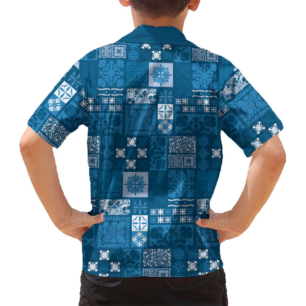 Vintage Hawaiian Quilting Patterns Kid Hawaiian Shirt Blue Style Tribal Fabric Patchwork LT9 - Polynesian Pride