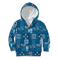 Vintage Hawaiian Quilting Patterns Kid Hoodie Blue Style Tribal Fabric Patchwork - Polynesian Pride