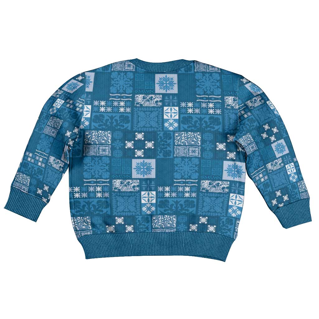 Vintage Hawaiian Quilting Patterns Kid Ugly Christmas Sweater Blue Style Tribal Fabric Patchwork - Polynesian Pride