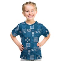 Vintage Hawaiian Quilting Patterns Kid T Shirt Blue Style Tribal Fabric Patchwork - Polynesian Pride