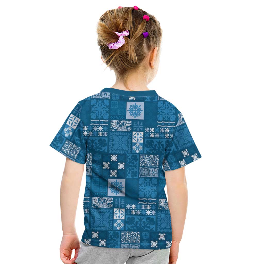 Vintage Hawaiian Quilting Patterns Kid T Shirt Blue Style Tribal Fabric Patchwork - Polynesian Pride