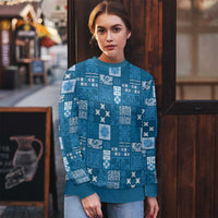 Vintage Hawaiian Quilting Patterns Ugly Christmas Sweater Blue Style Tribal Fabric Patchwork - Polynesian Pride