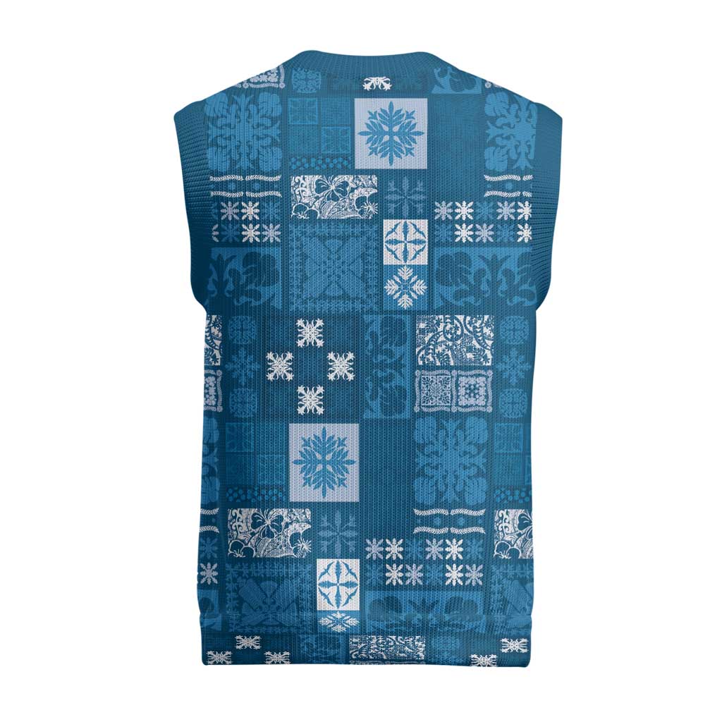 Vintage Hawaiian Quilting Patterns Christmas Knitted V-Neck Vest Blue Style Tribal Fabric Patchwork - Polynesian Pride